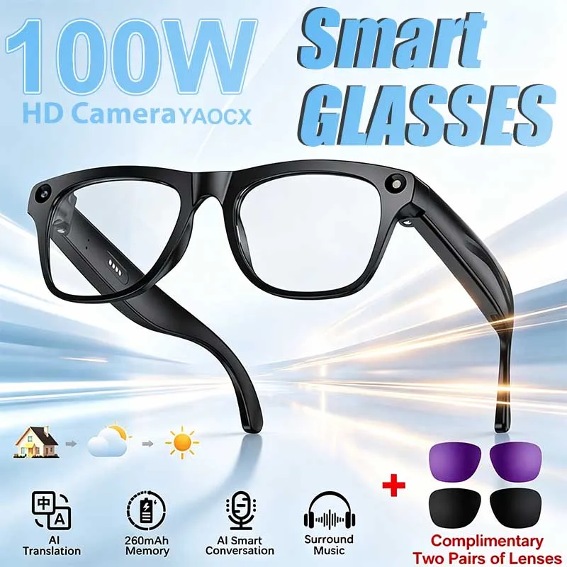 

2026 Al Smart Translation Glasses High-Fidelity Recording 100W Camera Al Image Recognition 260mAh Battery Touch Smart Glasses
