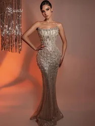 VC Apricot Sequins Mermaid Long Dress Optical Illusion Strapless Crystals Flowers Embellished Celebrity Evening Party Gowns