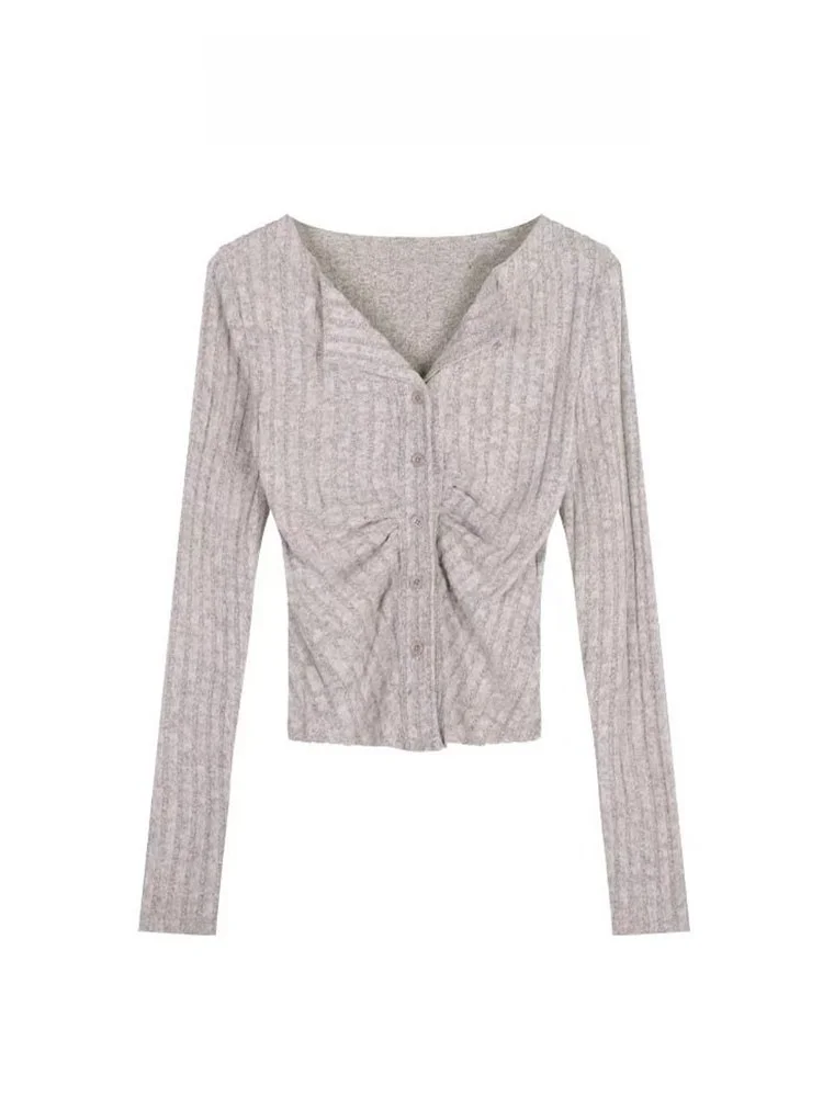 

Sweet And Spicy Long Sve V-Ne вязаный свитер женский осенне-зимний облегающий открытый кардиган с модным дизайном