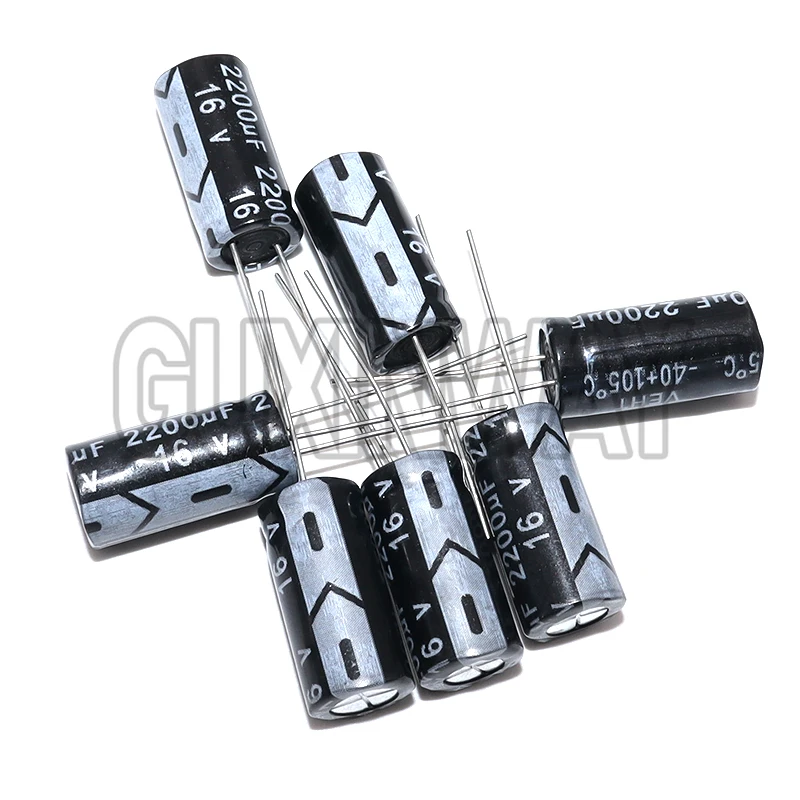 10 قطعة 2200 فائق التوهج 16V 2200MFD 16 فولت الألومنيوم مُكثَّف كهربائيًا شعاعي 2200 فائق التوهج 16v 2200uf16v 16v2200 فائق التوهج