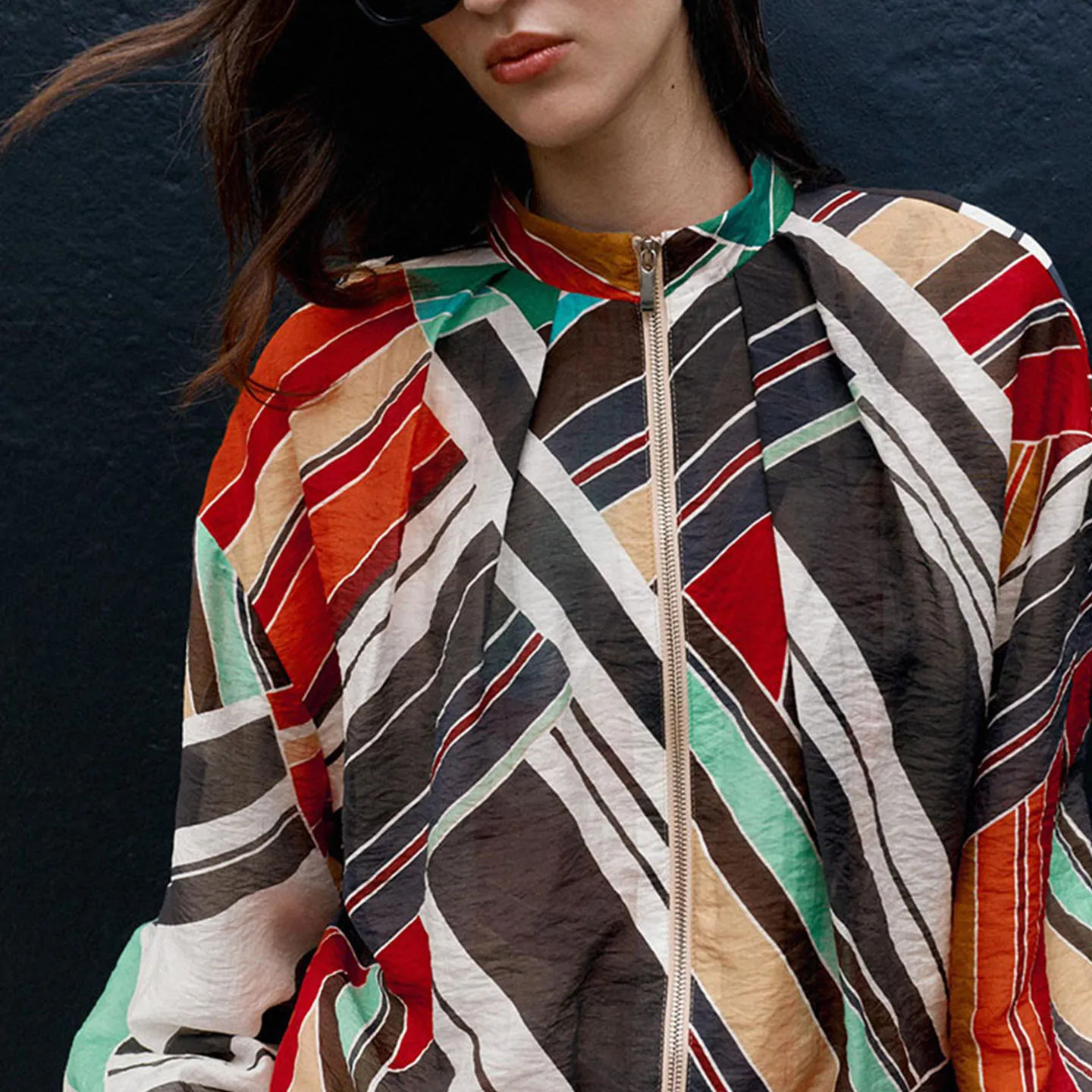 ZADATA Women's 2026 New Striped Pilot Jacket Outerwear Asymmetrical  Skirt Two-Piece Set Fashionable Autumn Collection