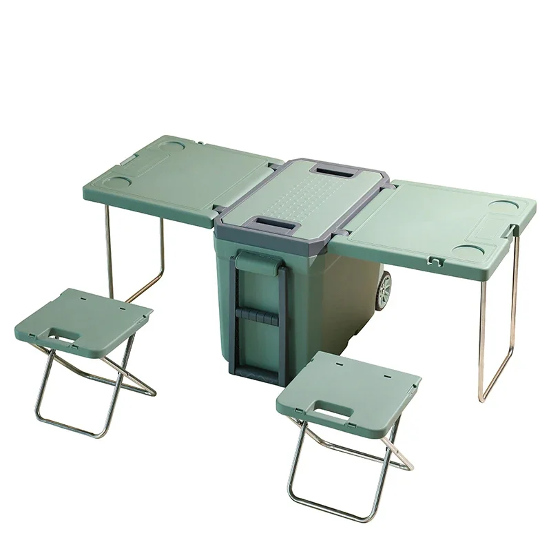 Custom Compact Outdoor Cooler Box Set: 32L with Table, Chairs, and Wheels for Picnic Adventures