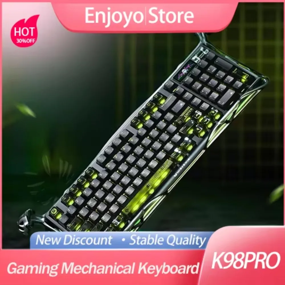 Teclado Mecânico Gamer K98PRO Sem Fio, Três Modos, Dual 8k Sem Fio, Tela TFT de 1,65 Polegadas, Teclado com Eixo UFO para Esports e Gamers