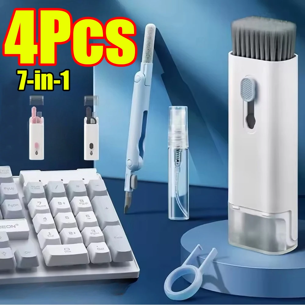 1-4Pcs 7-in-1 Computer Keyboard Cleaner Brush Kit Earphones Cleaner Brush with Keycap Puller Multifunctional Keyboard Brush