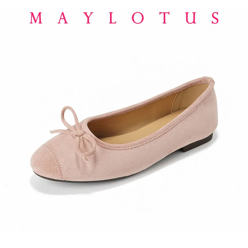 

2025 Fashion Elegant Suede Ballerinas Women Pumps Slip On Loafers Round Toe Bowknot Casual Spring Autumn Flat Shoes