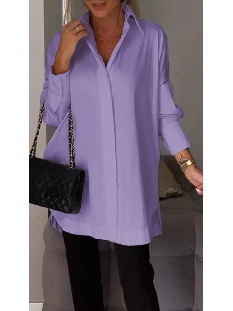 2025 New Casual Pullover Long Shirt Blouse Women Spring Autumn Fashion Irregular Long Sleeve Shirts Tops Femme White Females