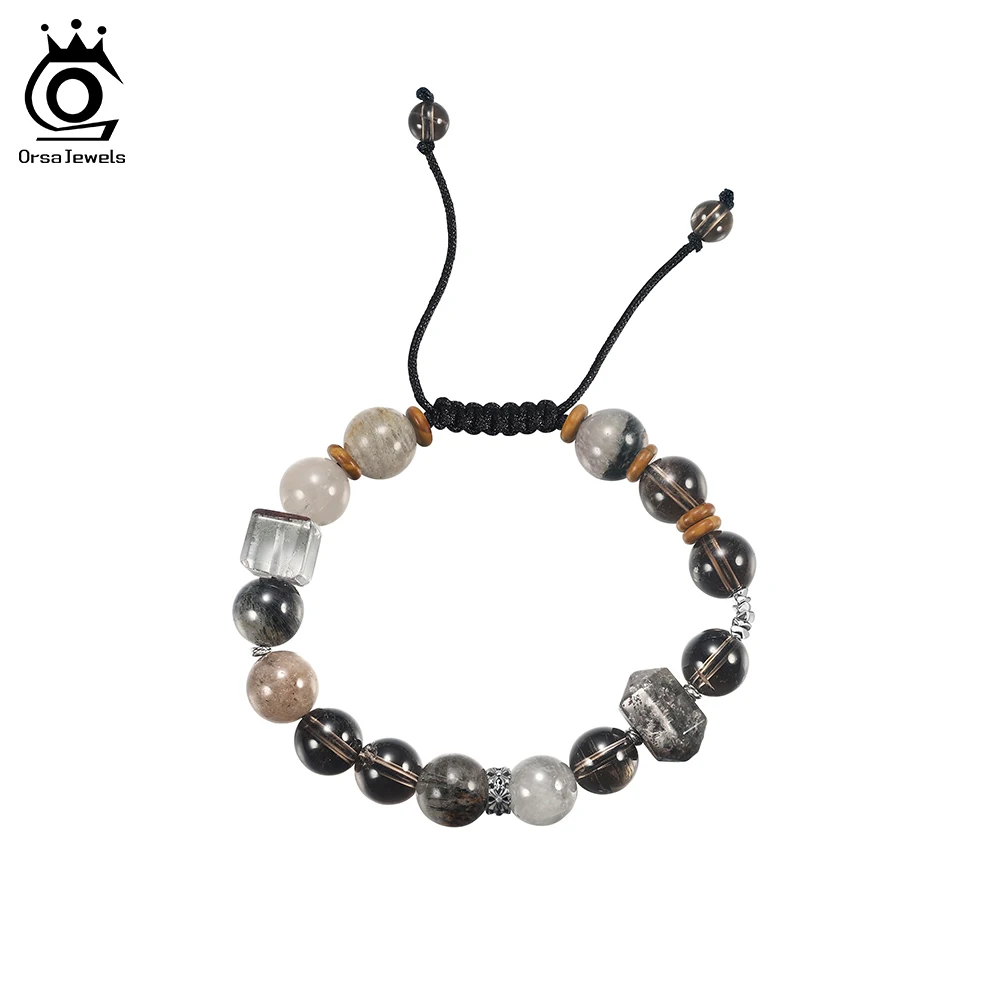 

ORSA JEWELS Ретро-браслет с кристаллами и этническими бусинами, регулируемый, из серебра 925 пробы, с натуральным камнем Тигровый глаз, украшение для запястья GMB75