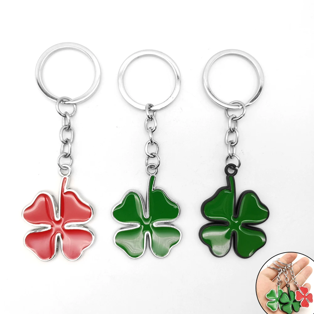 

Green Four Leaf Clover Metal Car Keychain Keyring For Alfa Romeo GT Giulia Giulietta Stelvio Mito Ford Lucky Pendant Car Styling