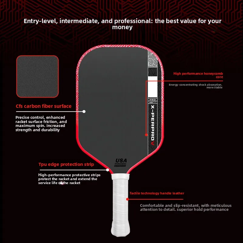Carbon Fiber Pickleball Paddle 5Gen Kinetic Frame Shock Absorption Stable Control Outdoor Sports Racket High Performance