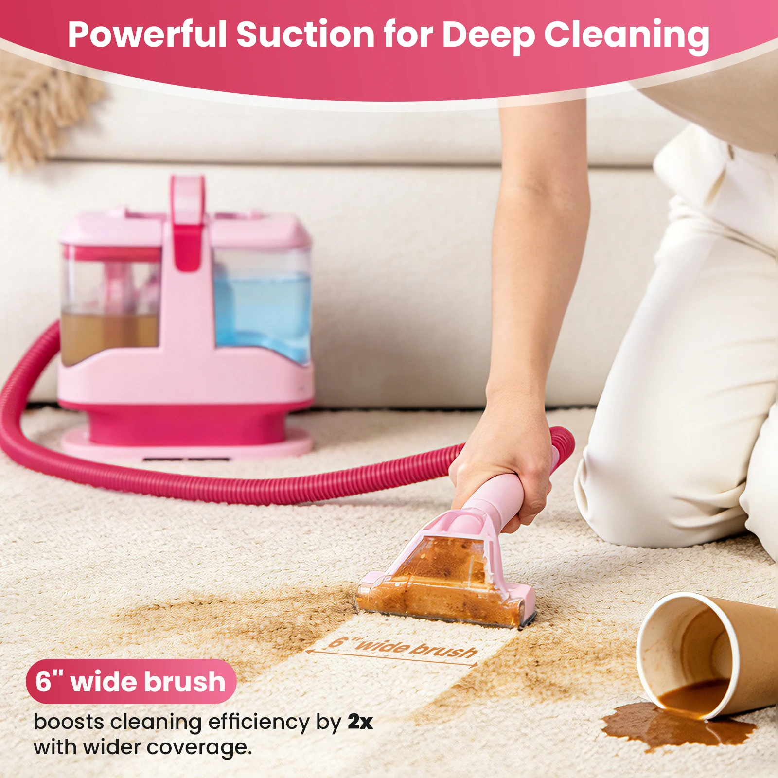Portable Carpet Cleaner Machine Upholstery Spot Cleaner Wet & Dry Vacuum with Powerful Suction for Sofa Rugs Car Seats Curtains Pet Messes