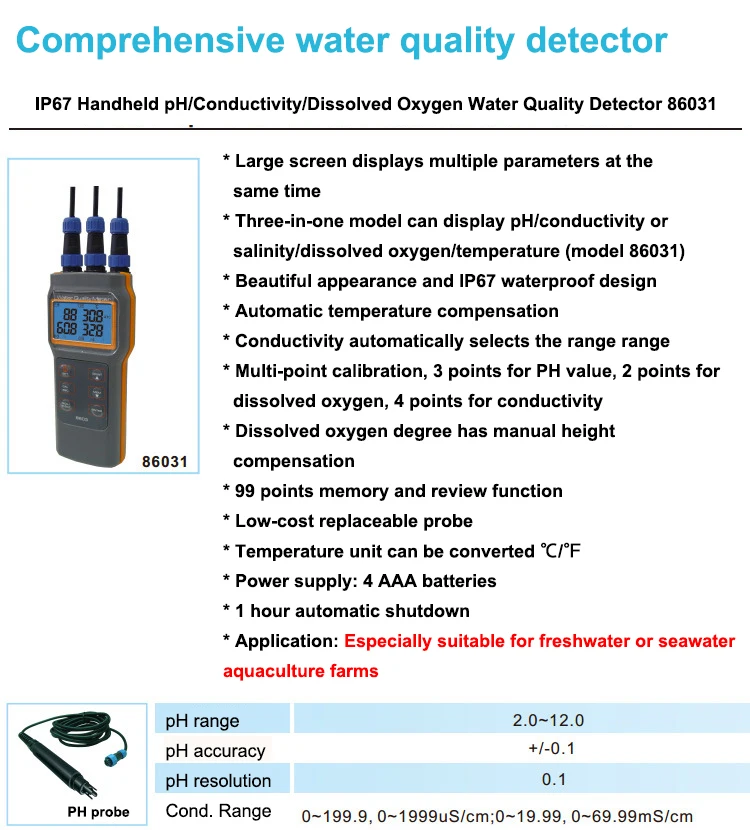 Medidor de qualidade da água multiparâmetro portátil medidor de ph preço az86031 ph tds orp ec do cl turbidez