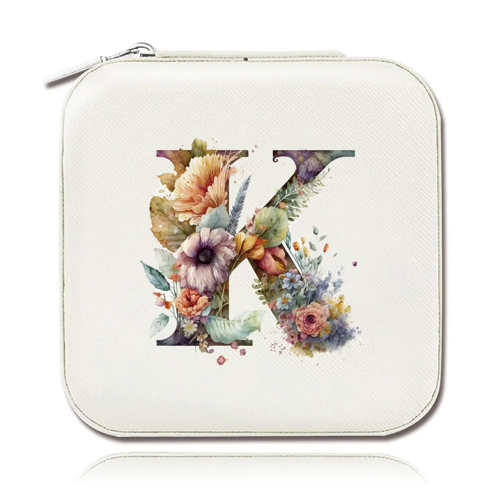 Fashionable Travel Mini Jewelry Box  Portable Floral Letter Printing Pattern Jewels Storage Boxes Necklace and Earring Display