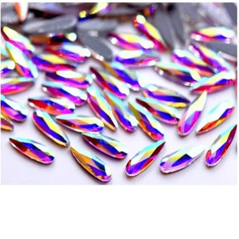 New  High-quality 2x6mm, 3x10mm, 4x14mm Crystal AB Raindrop Heat Fixed Glass Rhinestone DIY Clothing Decoration Accessories