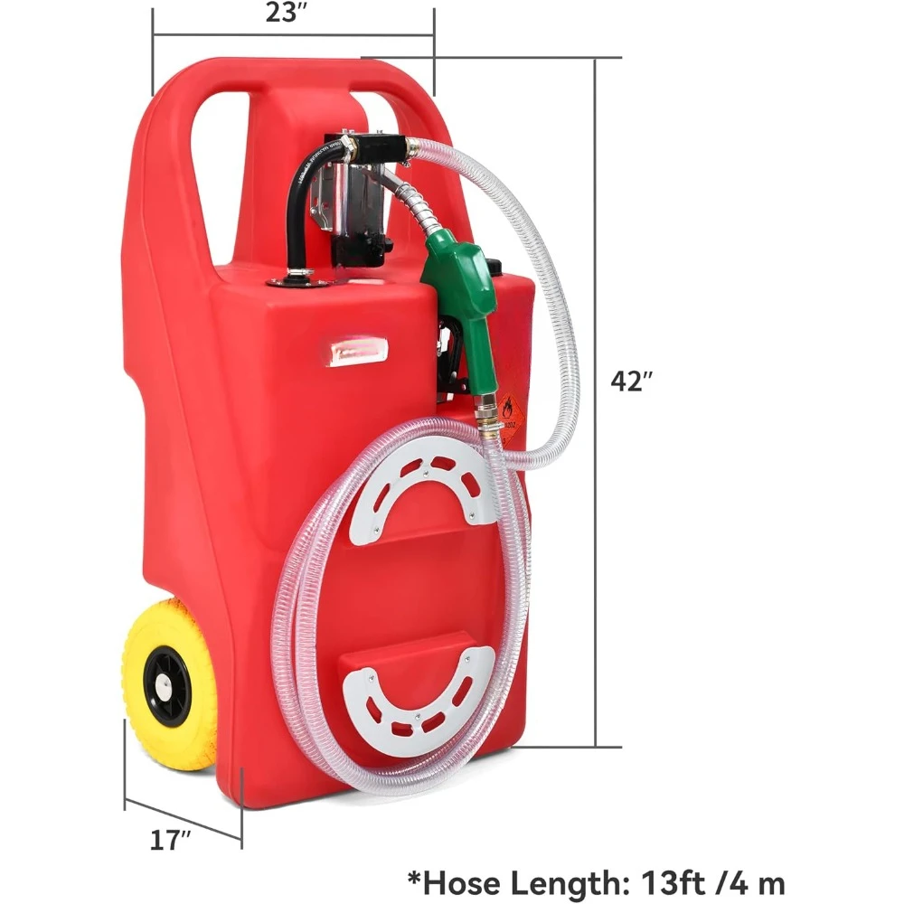 with 12V Electric Transfer Pump Diesel Fuel Tank with Auto Fueling Nozzle & 360°Swivel Connector, Red