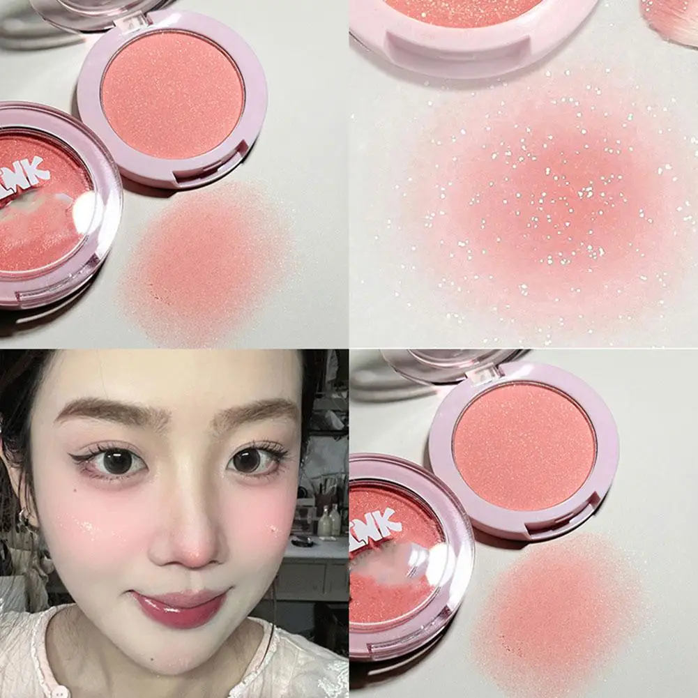 Fijne Glinsterende Blush Poeder Melk Abrikoos Perzik Verheldert Blush Natuurlijk Gezicht Monochroom Palet Matte Glitter Shadow Highli J7C2