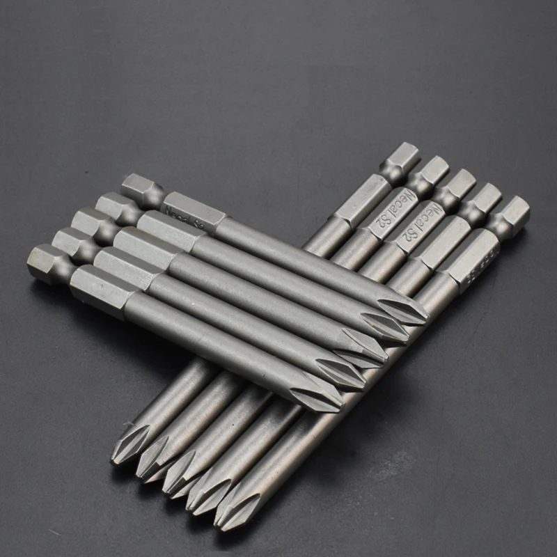 10pcs S2 PH Electric Screwdriver Bit Set 1/4 Shank 75 100mm Long Single Head Magnetic Phillips PH0 PH1 PH2 Bits For Power Tool