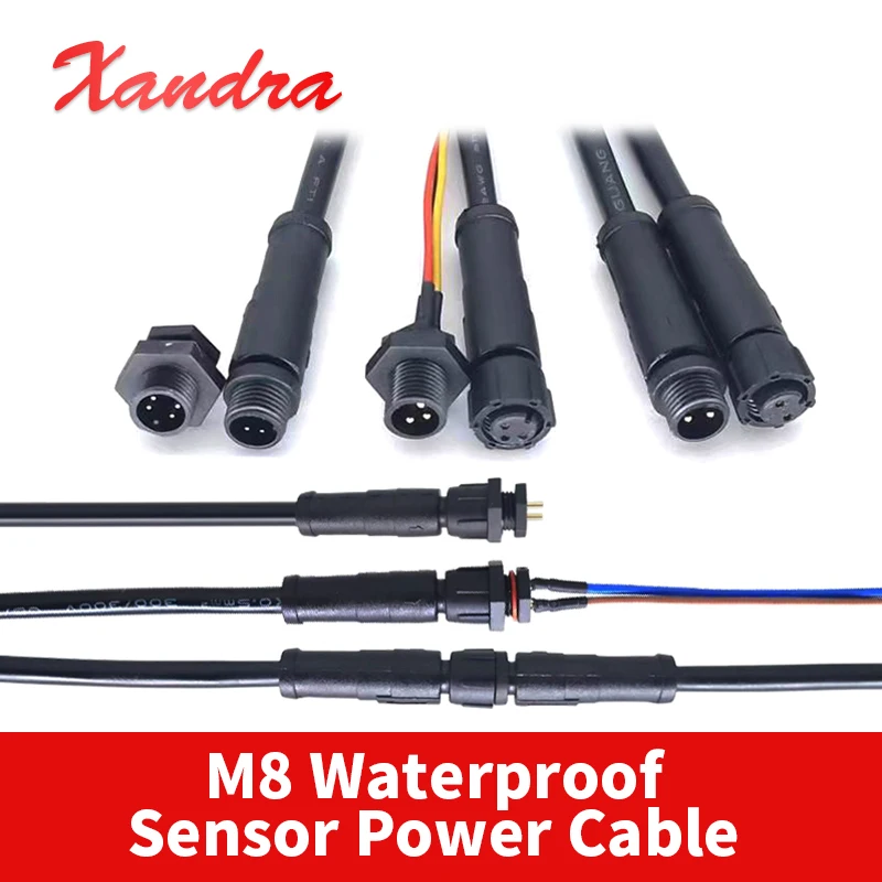 M8 Waterproof Butt/Panel Plug Sensor Power Cable LED Lamp Wire American Standard 2/3/4 Pin Male Female Butt Plug Connector 20cm