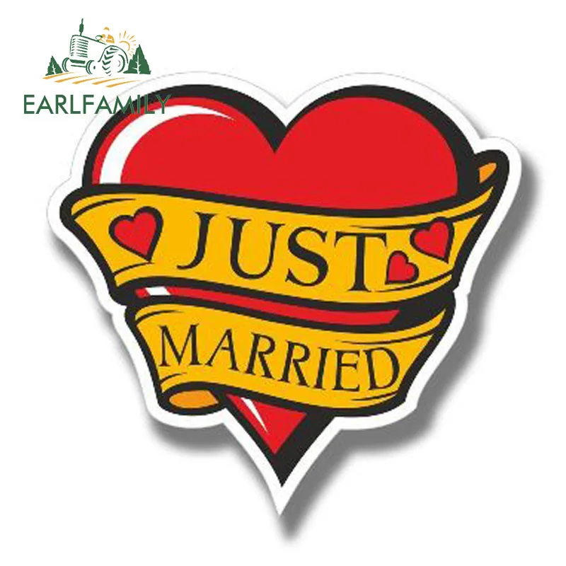 EARLFAMILY Just Married Wedding Heart Stickers Decals Car Truck Motor Laptop Decor DIY Car Sticker Graphic