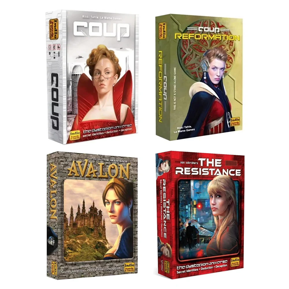 Avalon Coup, an all English independent board game featuring cards and chessboards, family party strategy game, children's toys