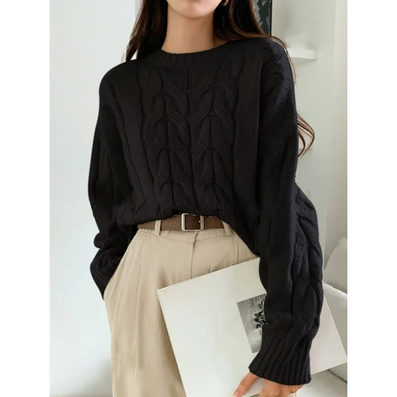 Maglione pullover da donna autunno inverno twist lavorato a maglia maglione girocollo ampio tinta unita versatile alla moda confortevole Petite