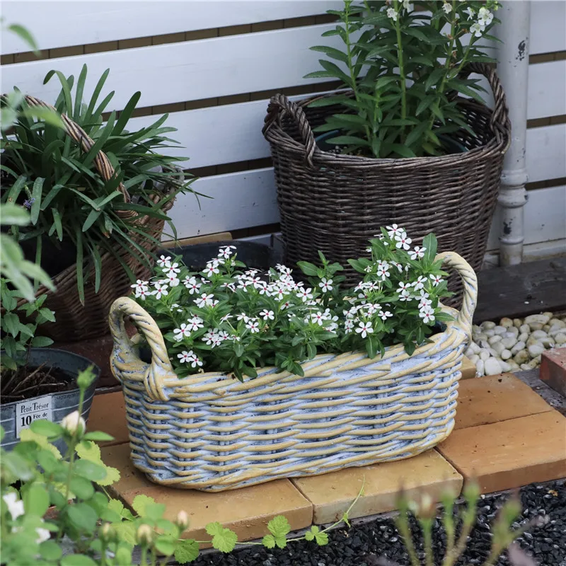 

Magnesium oxide imitation rattan woven old double ear flower pots, horticulture, groceries, courtyard, garden atmosphere, decora