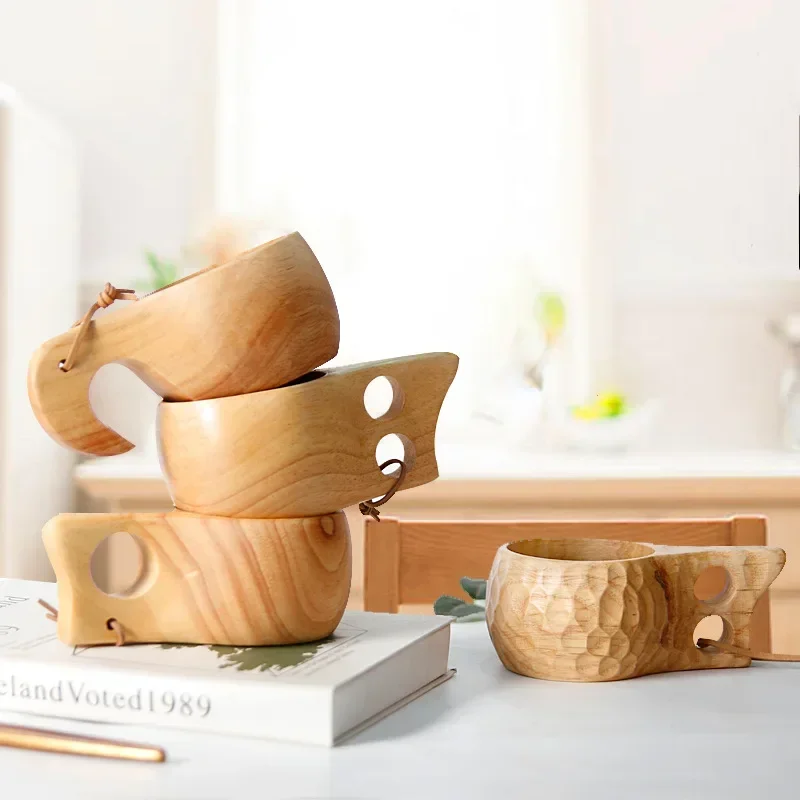 كوب قهوة خشبي محمول للشرب في الهواء الطلق مع مقبض لبار المطعم والمقهى والفندق والمنزل والسفر يستخدم كوب لاتيه