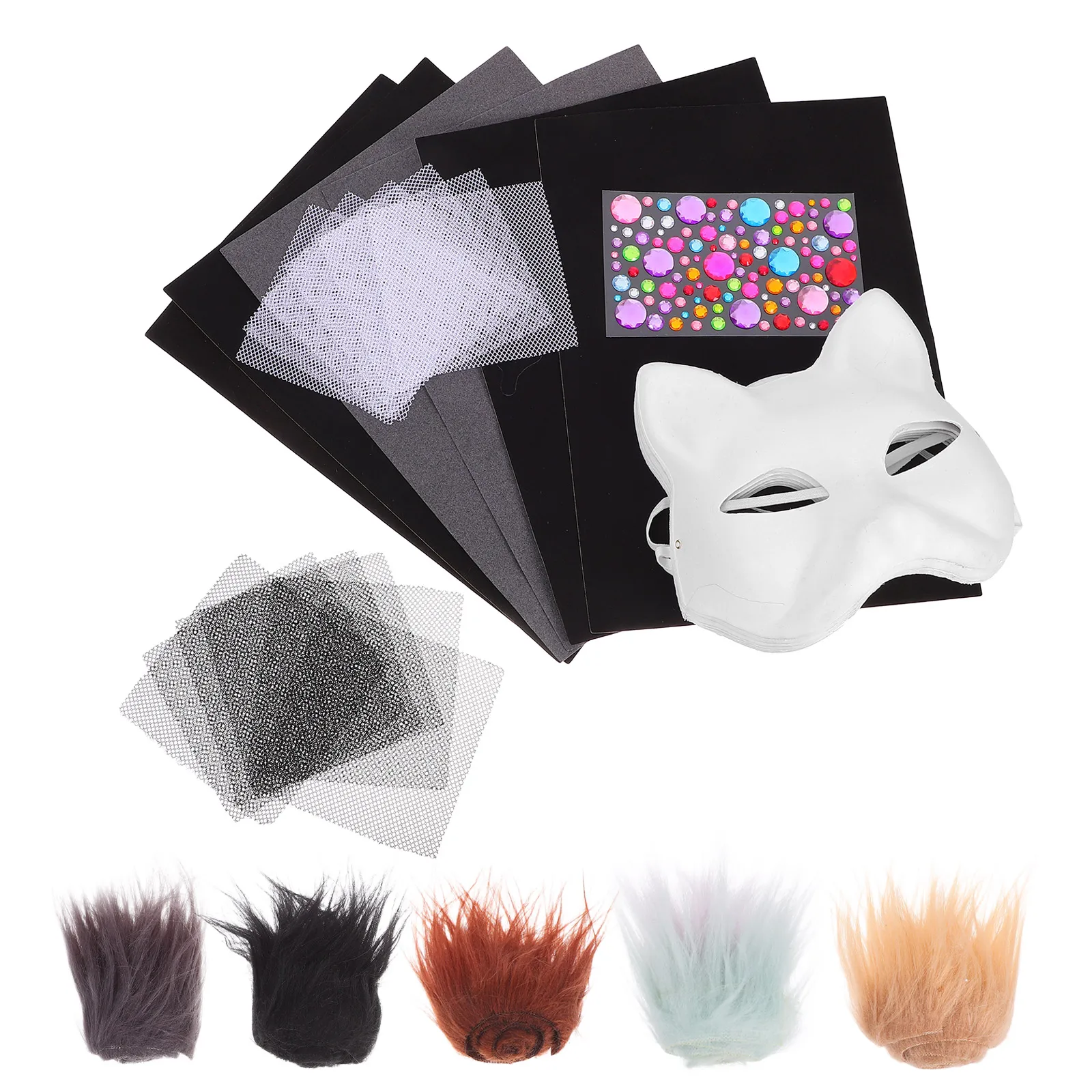 

DIY Cat Mask Set Blank Paper Animal Face Decoration Unpainted Masquerade Cosplay Party Supplies Handmade Kit Orange Felt Prop