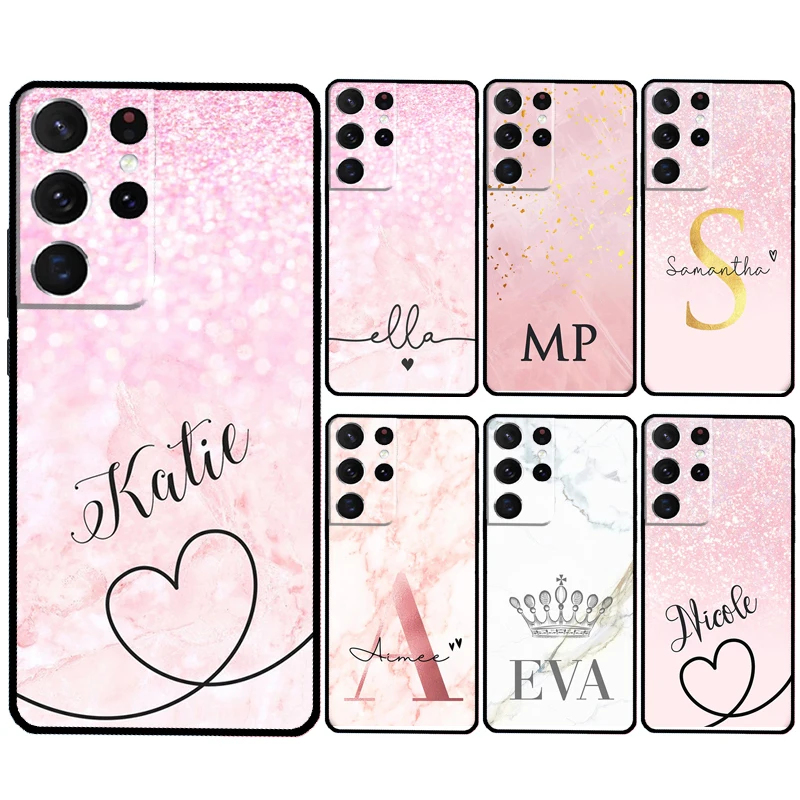 PERSONALIZOWANA nazwa początkowa różowy marmur Funda dla Samsung Galaxy S23 S24 Ultra S8 S9 S10 S22 Plus S20 S21 FE Note 10 20 Ultra Case