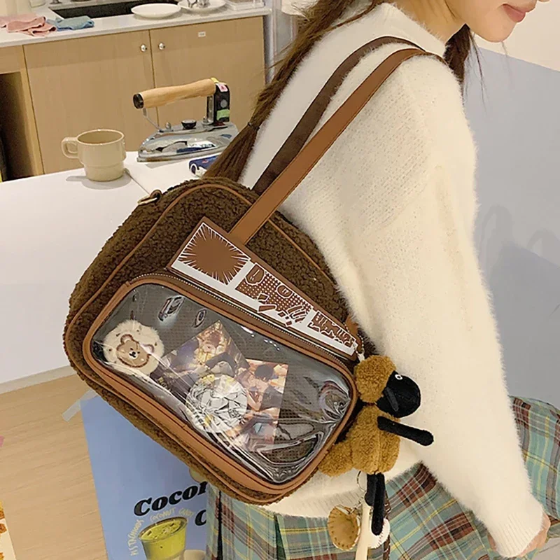 HAEX Y2K Anime Ita Bags Women Winter New Designer Aesthetic Tote Bag Subculture JK Uniform Fluffy Crossbody Shoulder Bolso Mujer