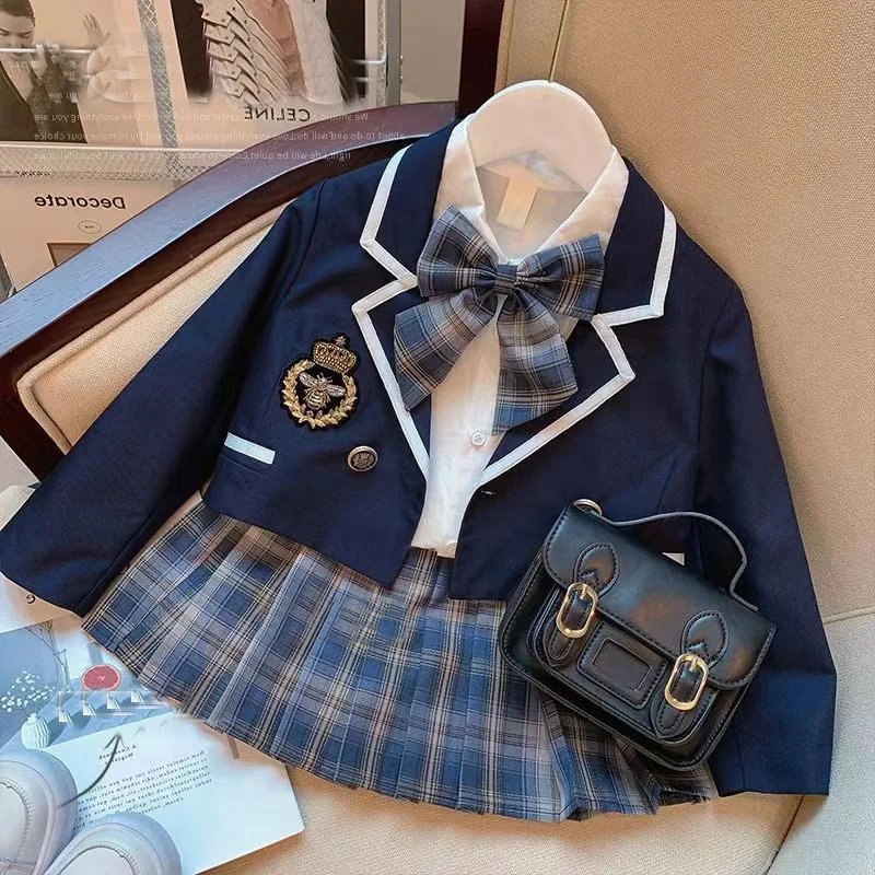 

Girls' Spring Academy Style Set 2024 New Small And Medium School Suit Coat Shirt Pleated Skirt Children's JK Uniform