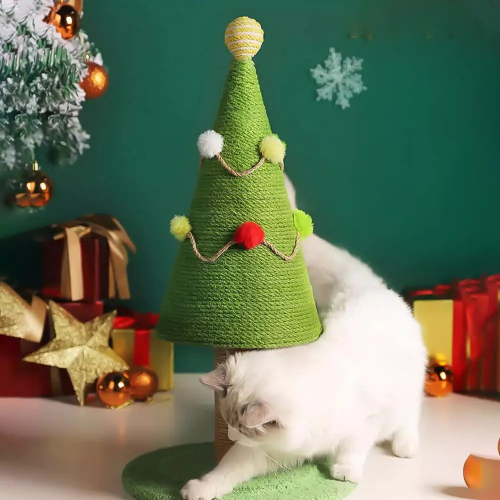 Cat Scratcher Christmas Tree Design with Plush Ball Simulation Lawn Large Cat Scratcher Climbing Toy Scratch Pad Cat Supplies