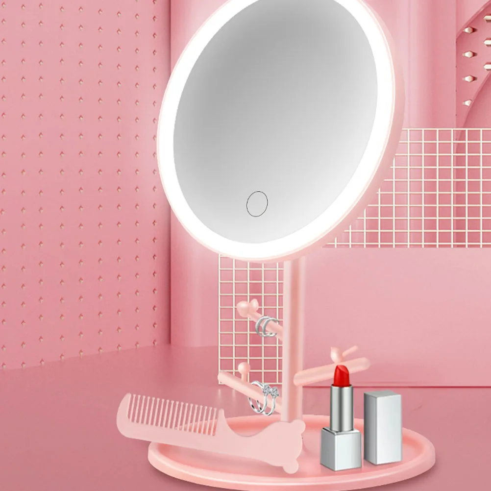 

1pc Led Makeup Rotating Base Stable Desktop Vanity Mirror Usb Chargeable Mirror For Bedroom Home Dressing Simple Chic