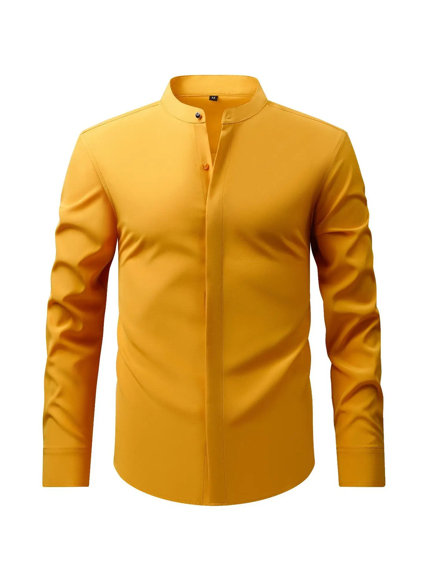 

Slim Fit Long Sve Stand up Collar Men's irt Pure Color Busin Casual Breathable Spring Autumn Wear for Young Men