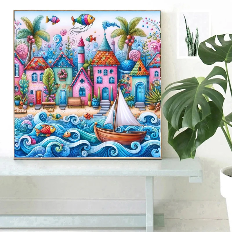 5D DIY Crystal Diamond Painting City Full Fairy Dust Drill Mosaic Kit Landscape Castle Diamond Embroidery Rhinestones Home Decor