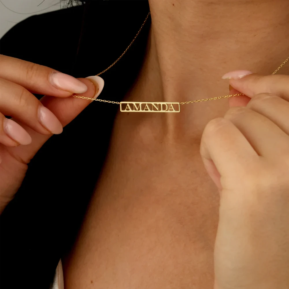 Haiyufly Personalized Custom Name Necklace for Women Stainless Steel Hollow Plate Pendant Choker Chain Birthday Jewelry Gift