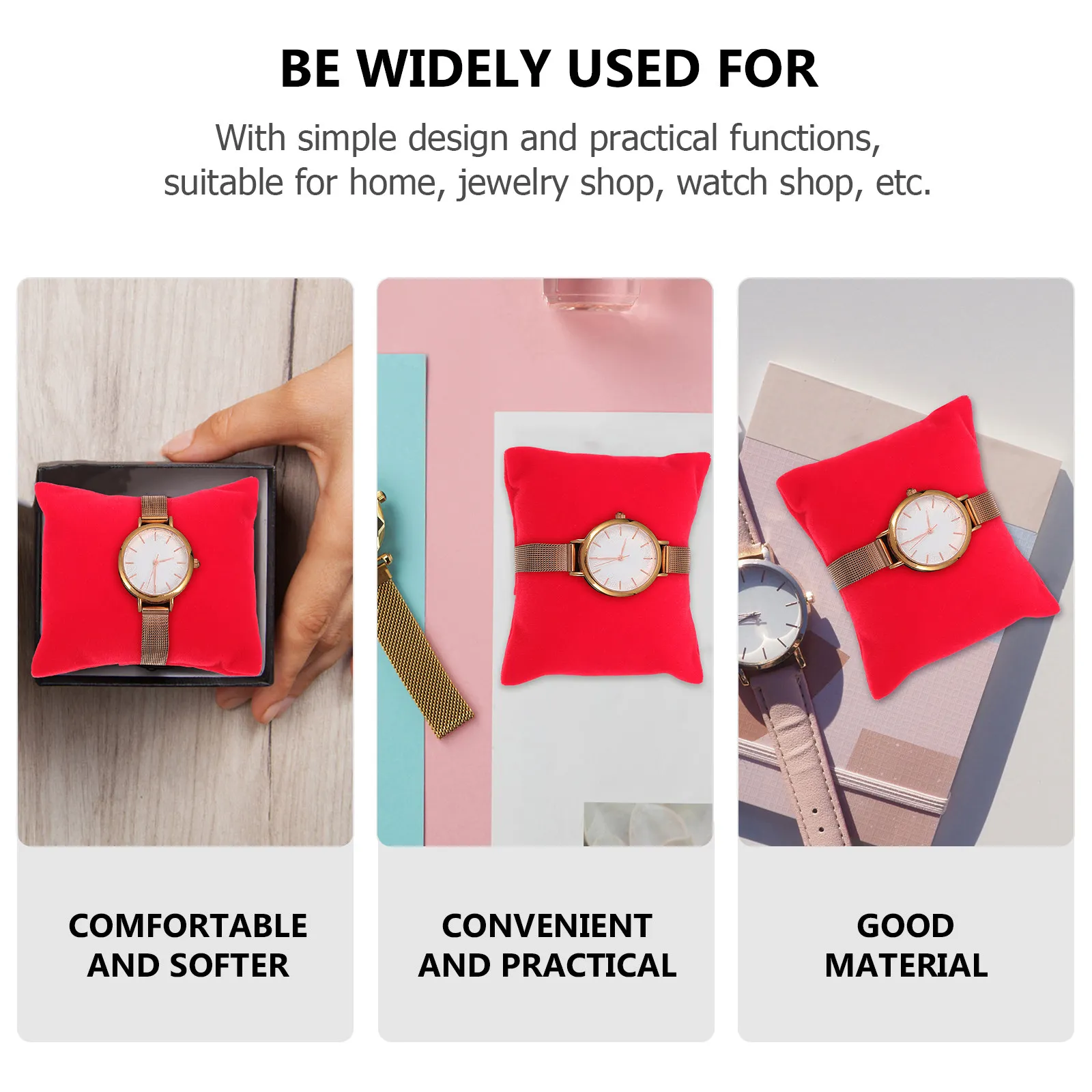 4Pcs Red Jewelry Display Pillow Watch Bracelet Bangle Display Cushion Soft Comfortable High-Quality Flannel Mat for Home Store