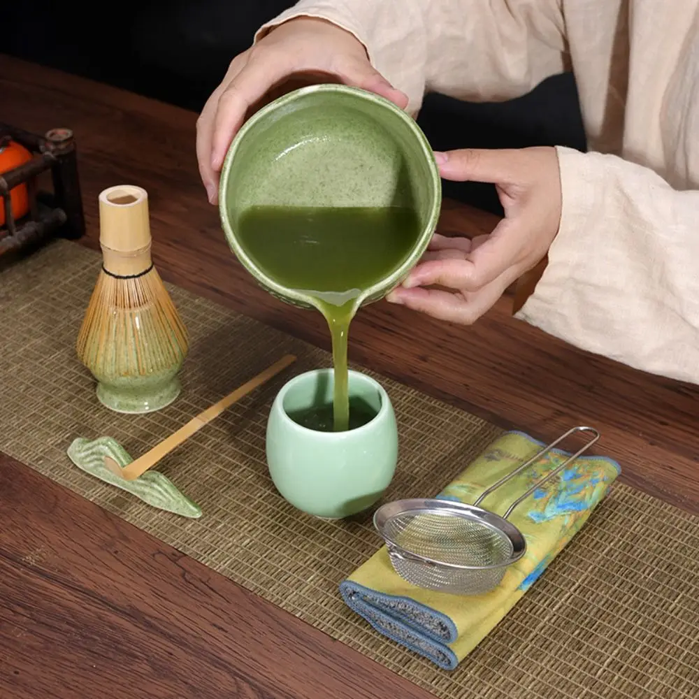 

5 шт., традиционный бамбуковый керамический японский чайный сервиз матча, пищевой класс с носиком, чаша для спичек, безопасный многоразовый японский чайный набор для перемешивания