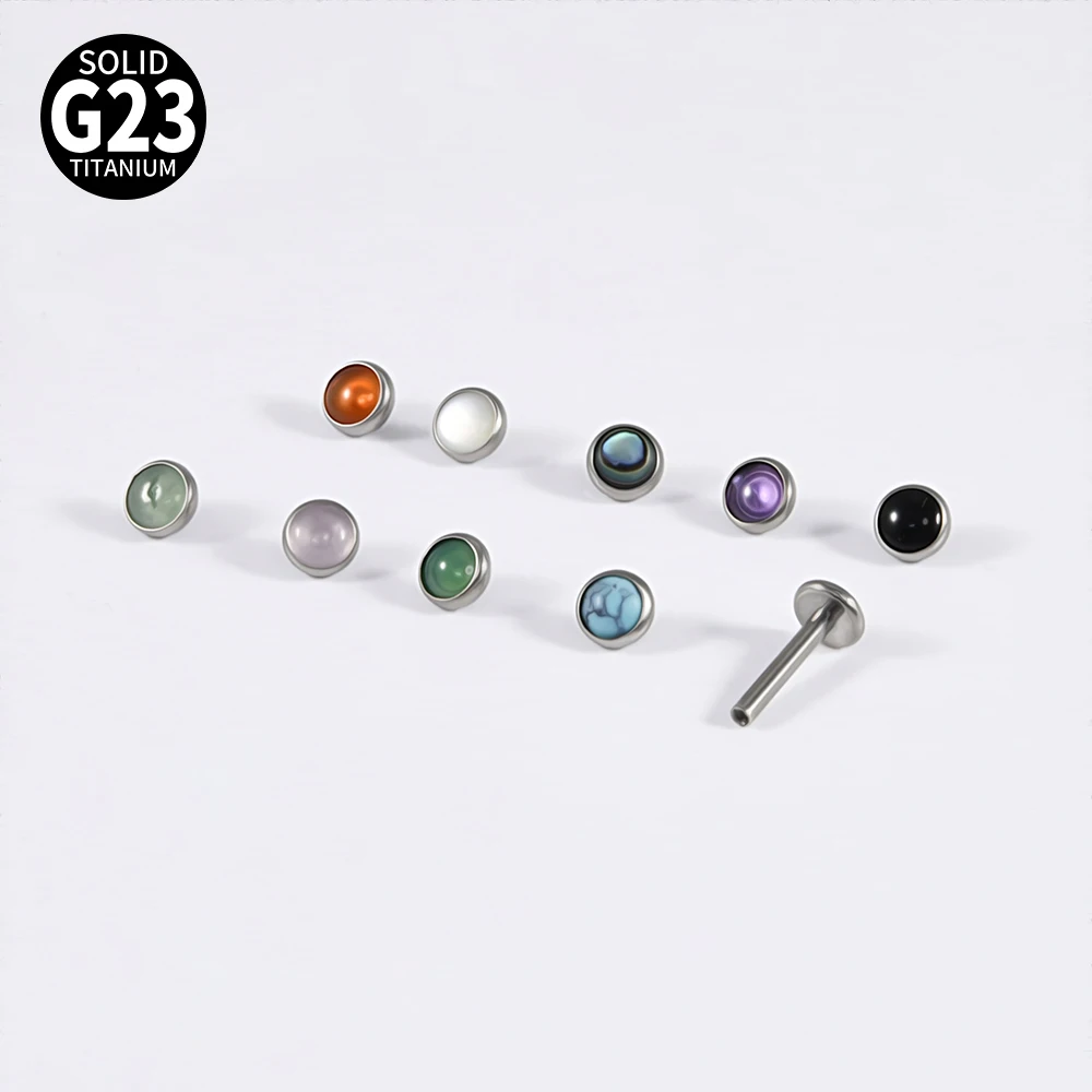 1/5PCS F136 Titanium Mini Circular Ear Lip Studs Natural Stone Top Labret Tongue Nose Stud Earrings Body Piercing Jewelry Women