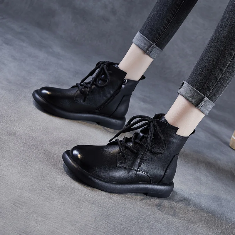 

Women's boots 2025 autumn and winter new style retro British style short boots flat leather shoes