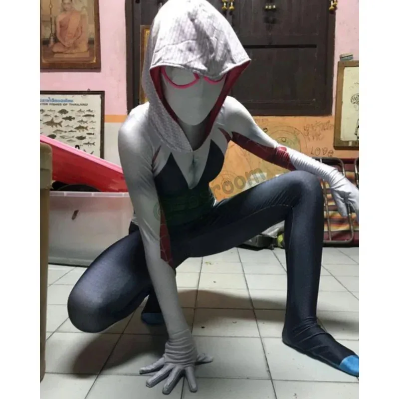Spider Gwen Costume Halloween costume Zentai Suit Spandex Bodysuit Into The Spider Verse Costumes Gwen Stacy Cosplay Party Outfi