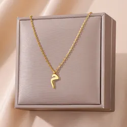 Arabic Alphabet Necklace For Women Fashion Simple Stainless Steel Letter Name Choker Necklace Lucky Amulet Muslim Female Jewelry