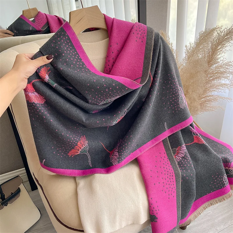 Luxury Brand Cashmere Women Scarf Printed Winter Warm Shawls Pashmina Tassel Scarves Long Thicken Blanket Female Bandana Foulard