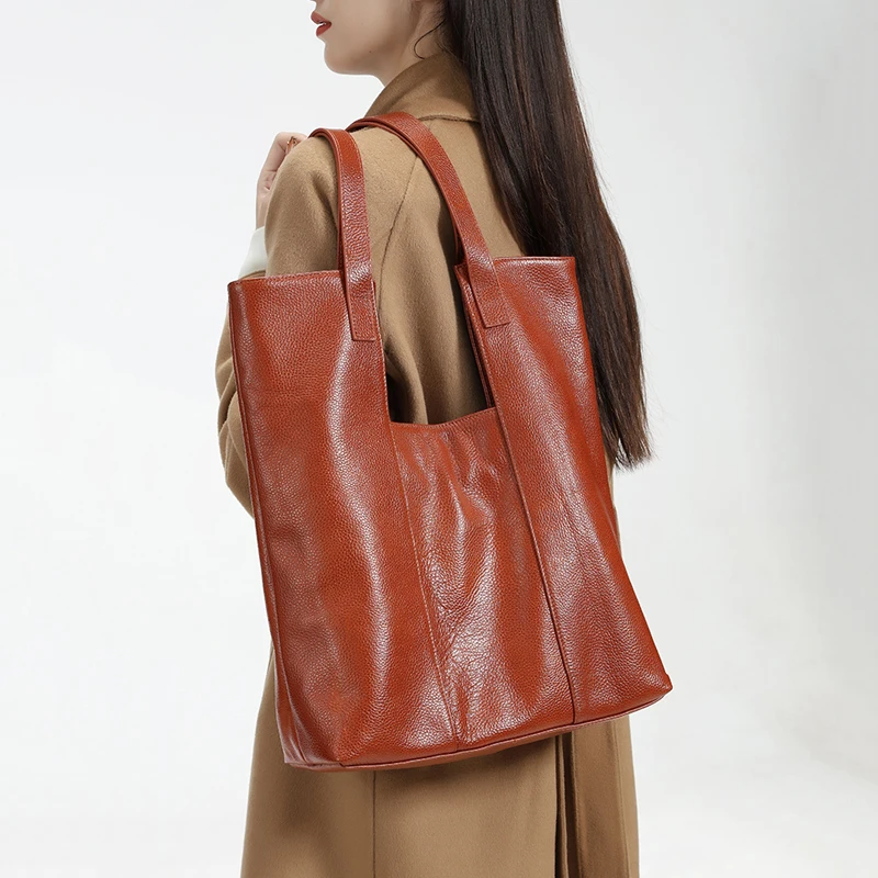 

Women's Cow Genuine Leather Shoulder Bags Female Commuter Large Capacity Handbags Ladies Designer Luxury Cowhide Tote Bag Lady