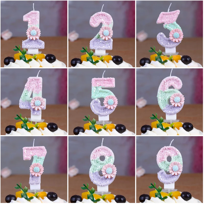 3D Number Candles Birthday Candle Cute Daisy Girls Happy Birthday Cake Topper Anniversary Party Supplies Creative Candles Decor