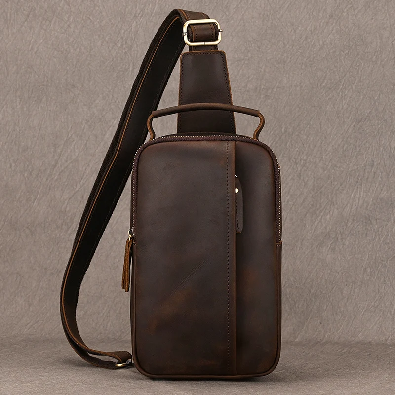 Luxury Male Chest Bags Genuine Leather Crossbody Bag Men Sling Chest Pack for Men Chest Bag Leather casual men one shoulder bag