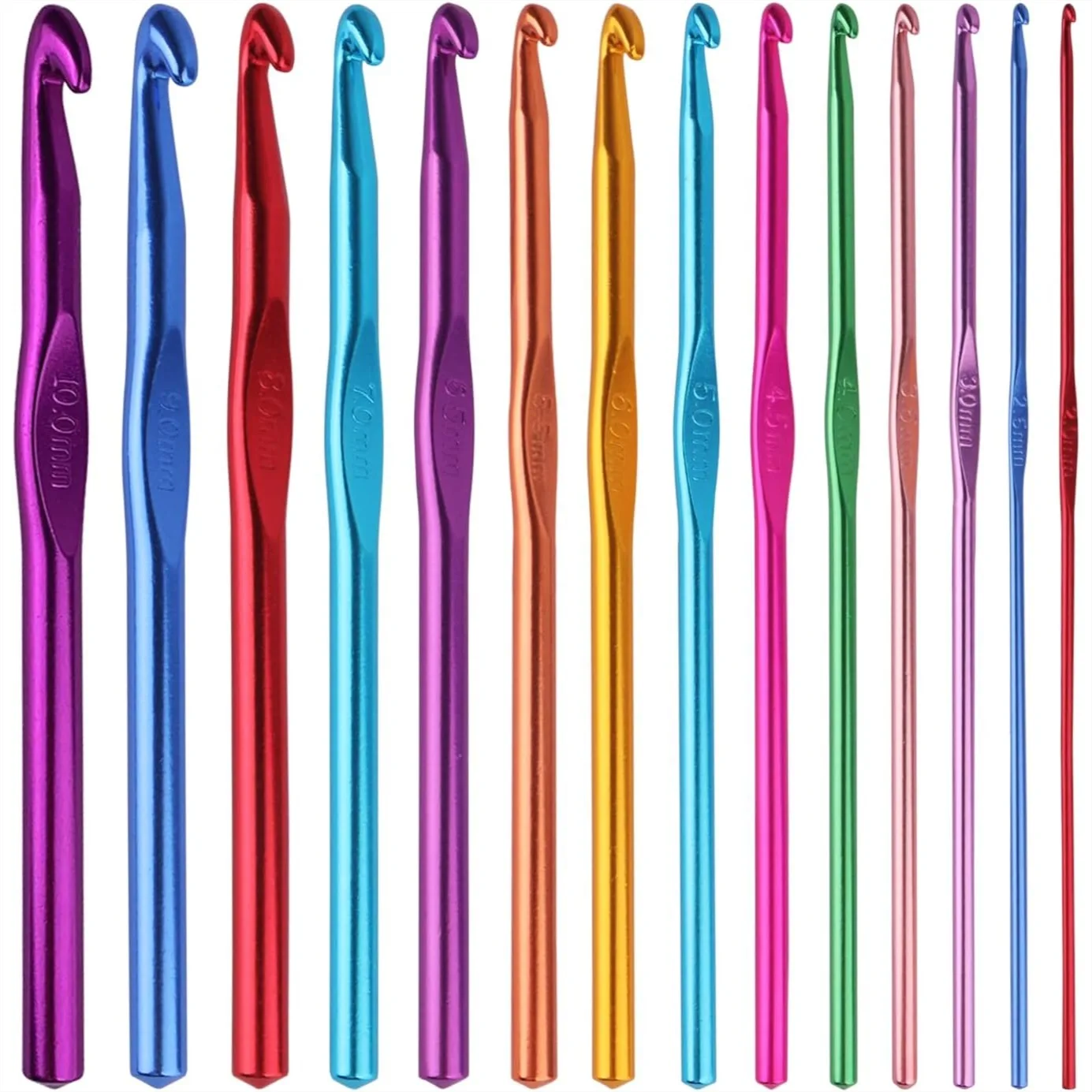 

14PCS Aluminum Crochet Hooks Set, 2mm-10mm Multicolor Knitting Needles for Beginners and Crafters, 5.9 Inch