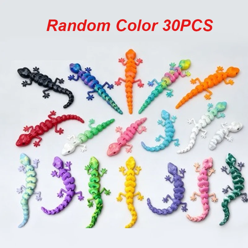 30PCS 3D Printed Gecko with Movable Joints - Fun Desk Toys, Random Colors, Cool Gift for Kids & Collectors