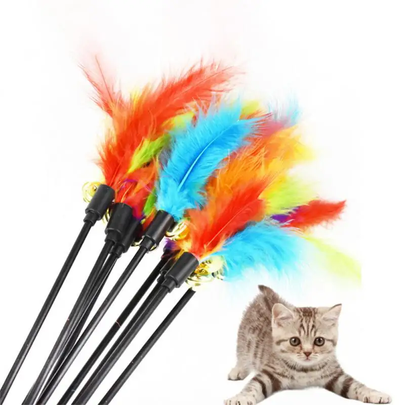 Juguetes interactivos divertidos para gatos, varilla con campana y pluma, palo para mascotas, varilla de alambre, juguete para gatos, accesorios para gatos