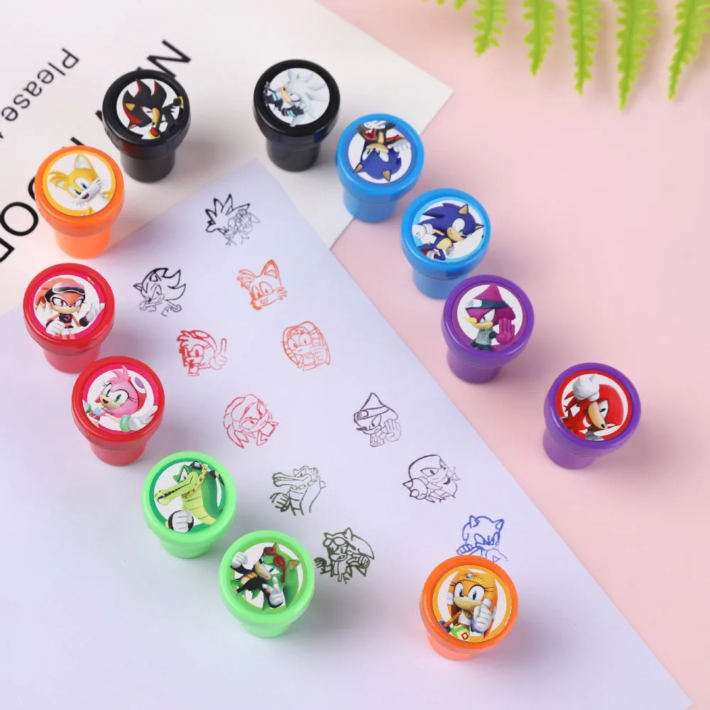 12pcs Sonic Anime timbri Cartoon Seal Set per bambini Action Figure Toy Cute Modeling Circle Seals cancelleria per studenti regalo di compleanno