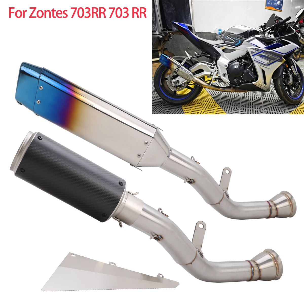 Exhaust Link Midpipe Systems Escape For ZONTES 703RR 2024–2025 Modify Moto Muffler Mid Link Pipe 51mm with Steel Plate